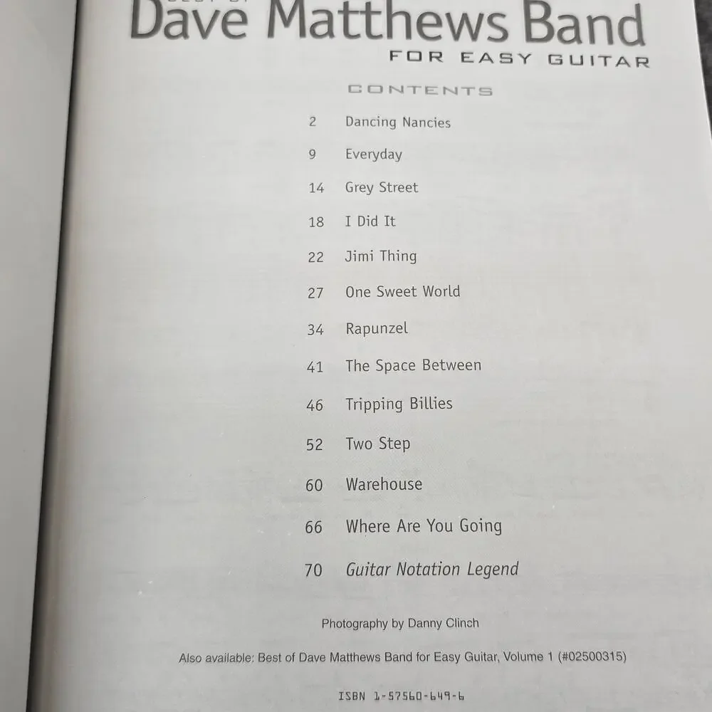 Cherry Lane Dave Matthews Band Sheet Music Easy Guitar Tablature Book with Riffs